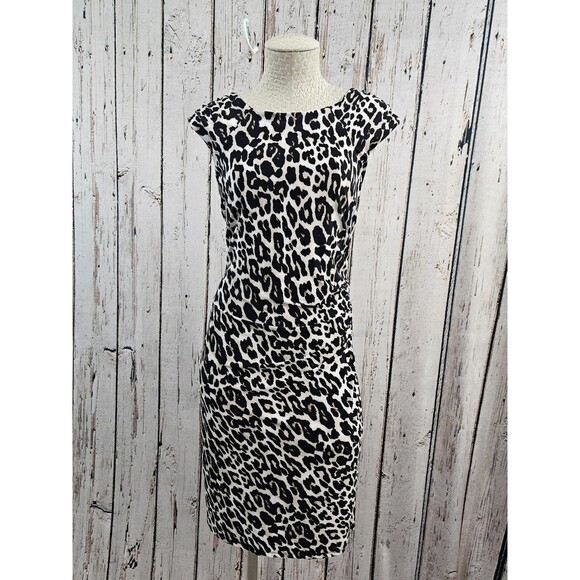 ALK Women's 14 Catherine Malandrino Cheetah Asymmetrical Ruched Sheath Dress EUC - Picture 3 of 10